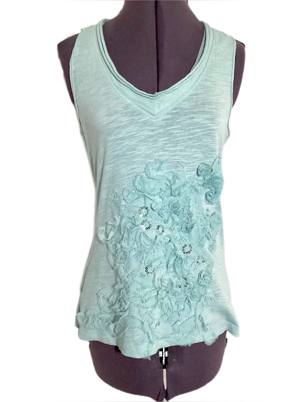 Vintage Y2K Mint Green 3D Floral Sequin Tank S